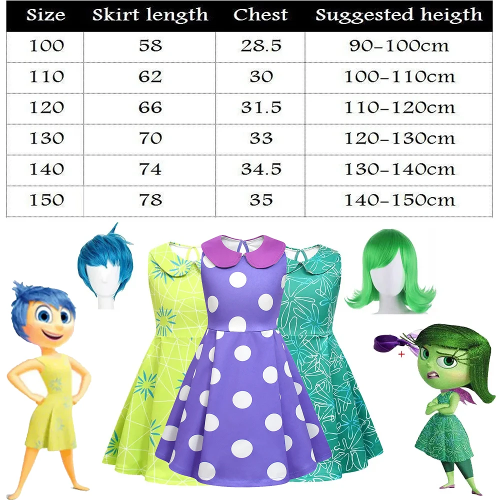 Movie Inside Out 2 Childrens Cosplay Costume Wig Girls Clothing Carnival Halloween Fashion Party Sets cosplay costume,kids girls dress,halloween dress outfit
