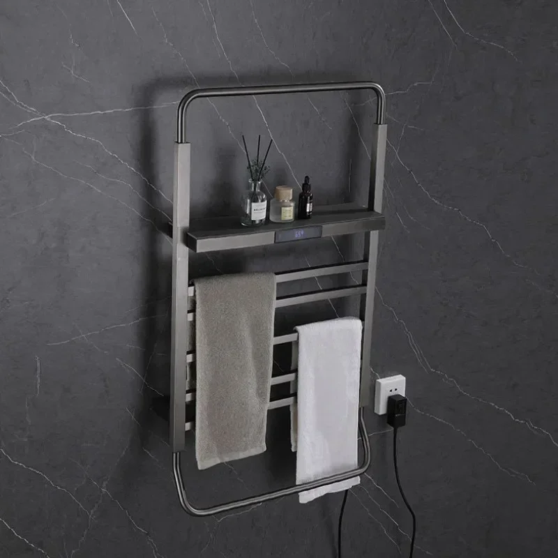 Minimalist home improvement smart electric towel rack concealed bathroom rack carbon fiber heating bath towel drying and sterili