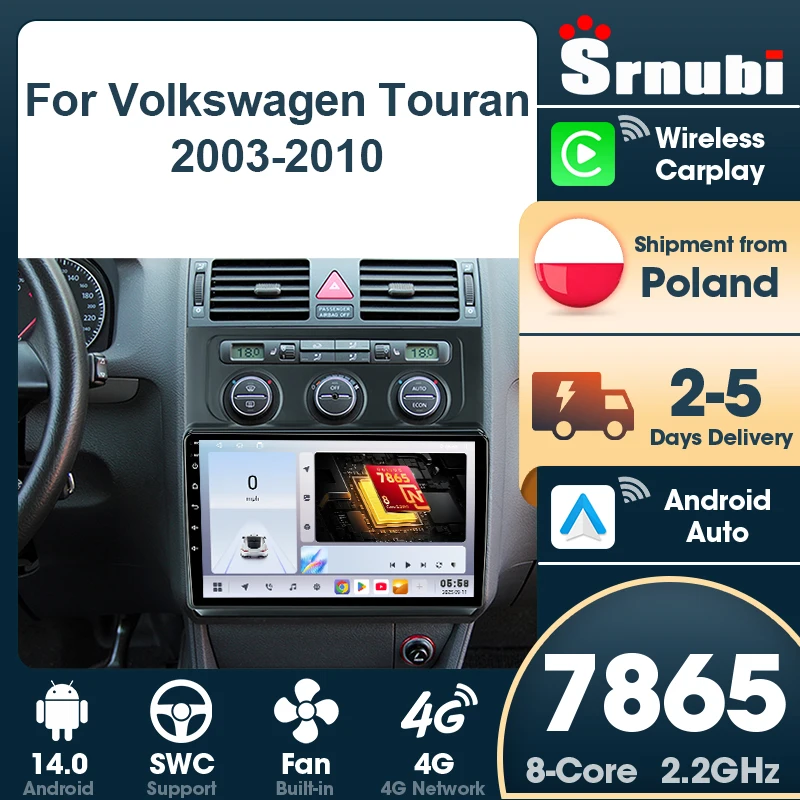 Srnubi 2 Din para Volkswagen Touran 2003-2010, navegación GPS, Android, radio para coche, unidad principal multimedia, Carplay, WIFI, 4G, botón de luz, compatible con SWC, Bluetooth 5,4, sistemas inteligentes para automóviles, accesorios 1