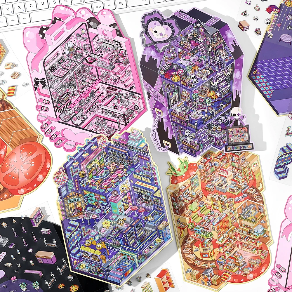 카와이 토마토 익스프레스 3D 노래와 춤 디스코 풍경 스티커 DIY 포켓 캐빈 장면 크리스마스 선물 ? ?