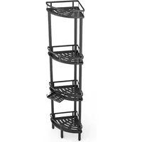 Standing Shower Caddy-4 Tier Stand with Soap Dish, 4 Hooks, Adjustable Feet for Corner-Black 1