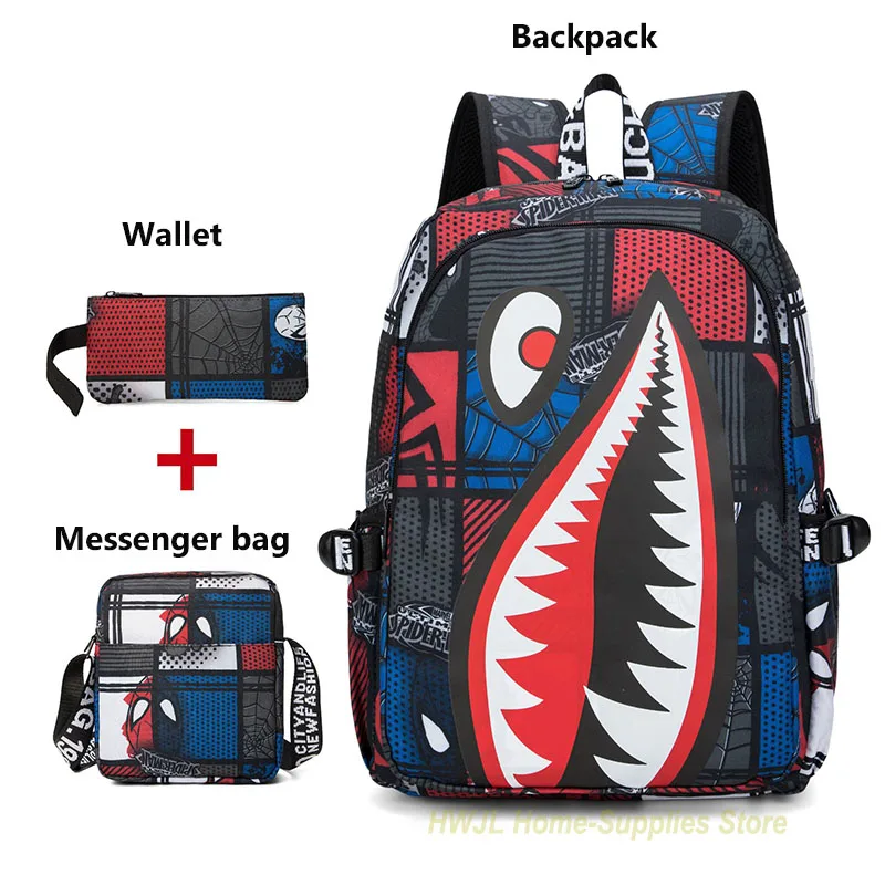 

1 Set Schoolbag Children's Primary School Middle School Fashion Shark Schoolbag Outdoor Oxford Backpack Waterproof Lightweight