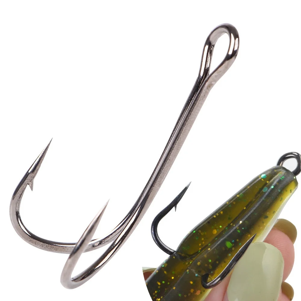 FTK 20PCS Fishing Hooks High Carbon Steel Duple Hooks 1/2/4/6/8# Double Fishing Hooks Barbed Carp Fishhook For Soft Worm Lure
