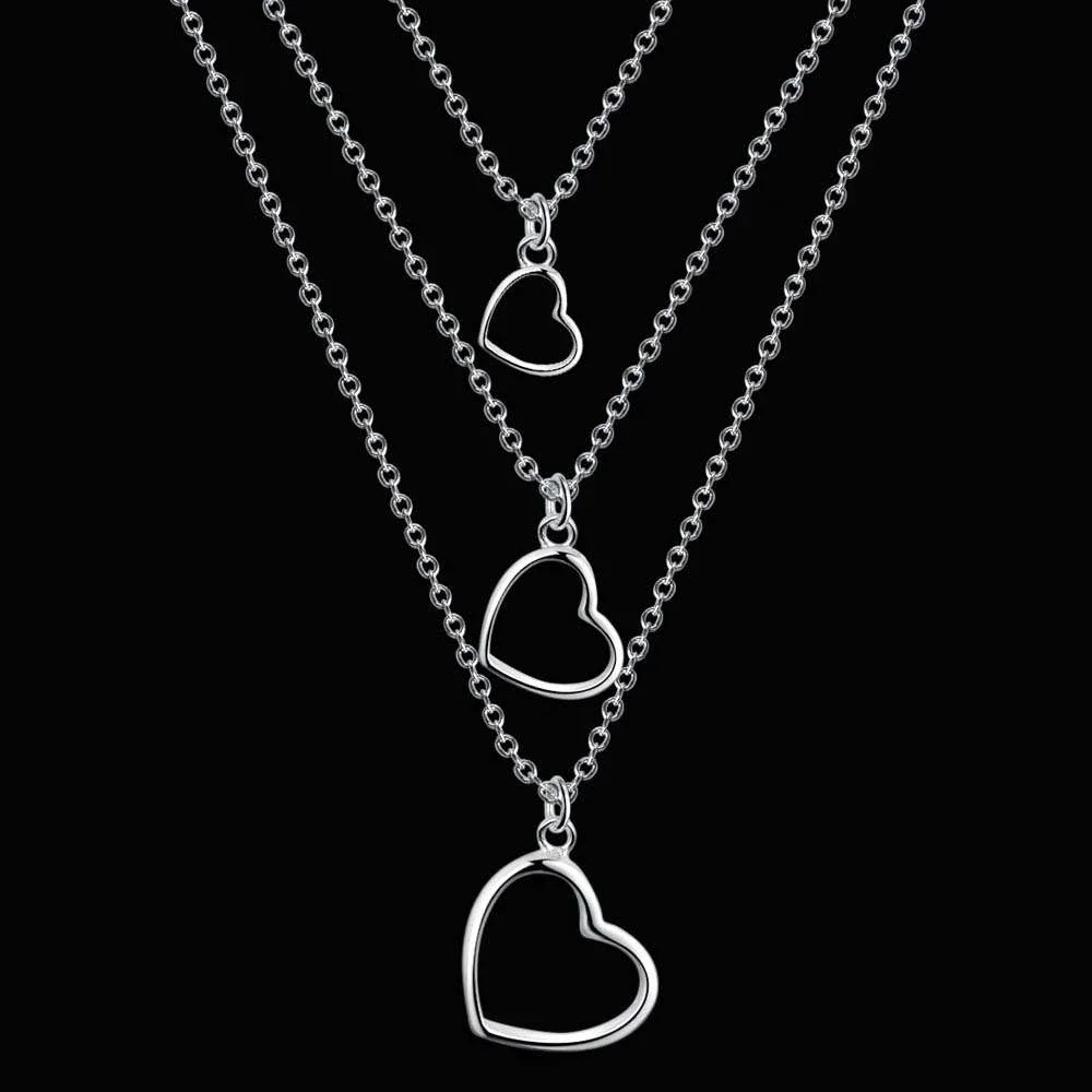 Classic 925 sterling silver romantic Love Heart Necklaces for women Charms fashion Jewelry Party wedding Christmas Gifts