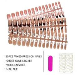 120pcs Medium Square Matte Brown & Pink Press-On Nail Set (120pcs mixed Presson)