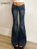 Weekeep Streetwear Low Rise Flared Jeans y2k Vintage Slim-fitting All-match Blue Denim Pants 2000s Casual Women's Jeans Harajuku 1