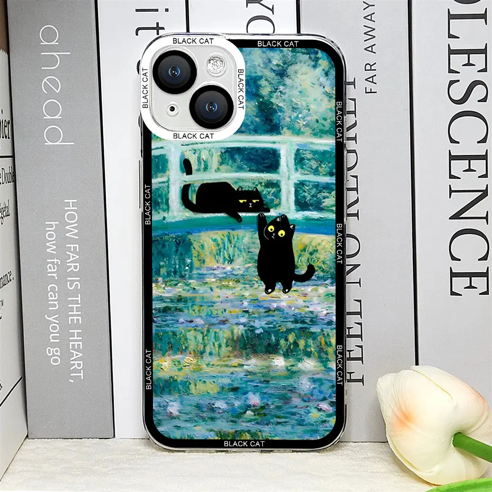 Artistic Cat Flower Phone Case - Retro Van Gogh Oil Painting Design, Soft Protective Cover