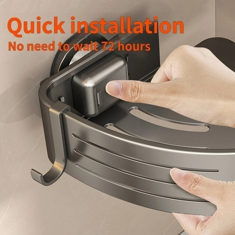 No-Drill Suction Cup Bathroom Suction Shelf Perforation-free Toilet Wall Mounted Shower Gel Triangle Basket Bathroom Shelf_voghion.com
