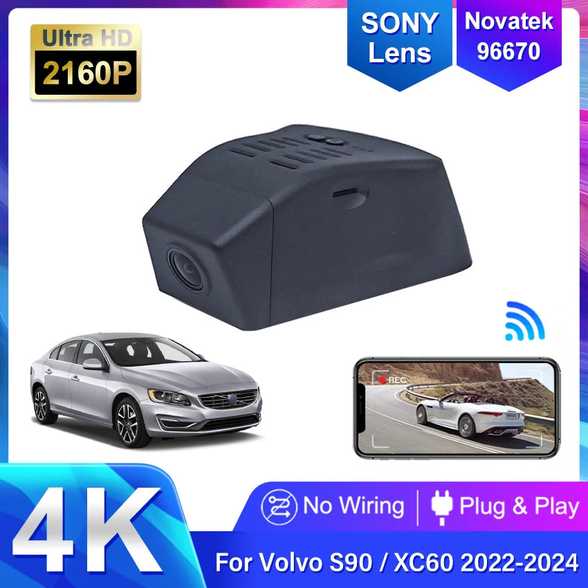 

4K HD 2160P New Plug and Play WIFi Car DVR Video Recorder Dual Lens Dashcam For Volvo XC60/S90 2022 2023 2024 With APP Control