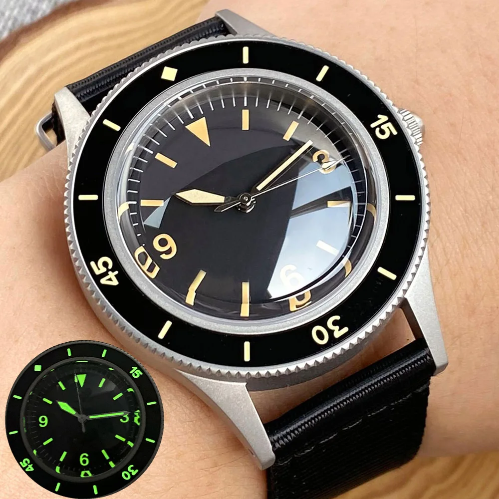 Diving Automatic Watch For Men NH35 PT5000 Green Super Luminous Bezel Index Domed Sapphire 20ATM Waterproof Steel Brushed Case