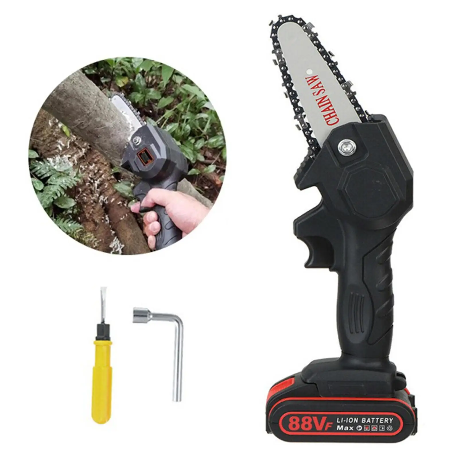Mini Chainsaw 6-Inch Cordless Electric Protable Chainsaw Electric Chainsaw for Garden Cutting, -hand Saw
