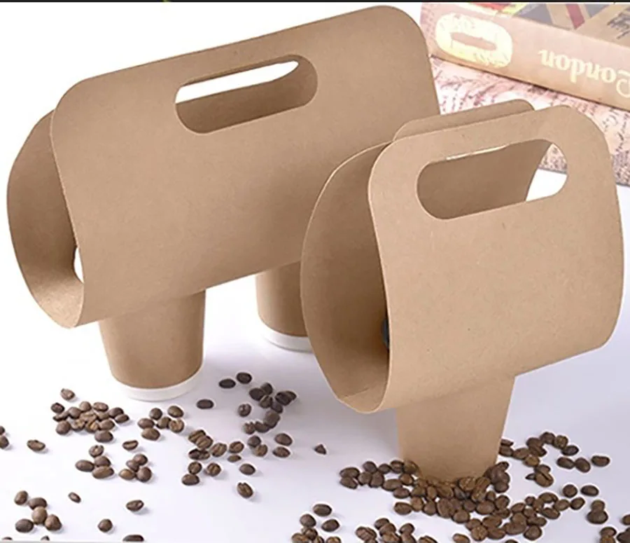 50/100Pcs Kraft Paper Cup Holders Portable Beverage Coffee Tea Milk Mug Base Handle Hol... - SKU KPCH1236 - UGI Packaging
