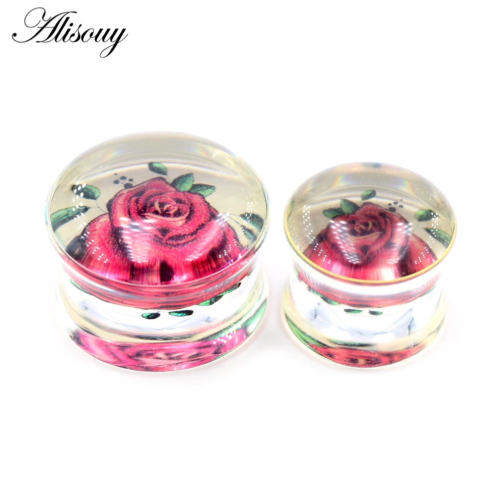 Alisouy 2pcs Transparent Acrylic Flower Cross Ear Gauges Tunnels Plugs Flesh Stretcher Expander Earrings Piercing Body Jewelry 6