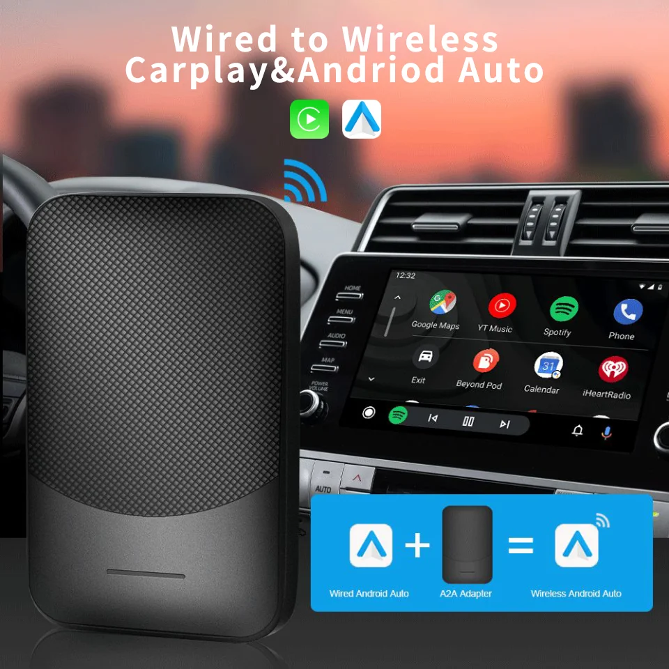 hang-jing-carplay-android-auto-wired-to-wireless-adapter-dongle-plug-and-play-bluetooth-wifi-auto-connect-per-il-gioco-dell'auto-cablato