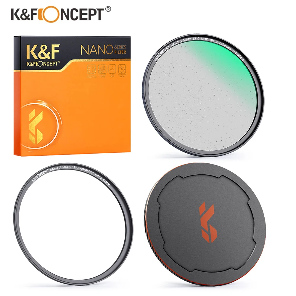 

K&F Concept Nano-X Magnetic 1/8 Black Mist Diffusion Filter 49/52/55/58/62/67/72/77/82mm Magnetic Metal Lens Cap +Adapter Ring