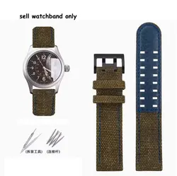 Durable Outdoor Sports Canvas Watchband with Premium Cowhide Accents - Available in Black, Khaki, and Brown - 22mm (Army  green - black)