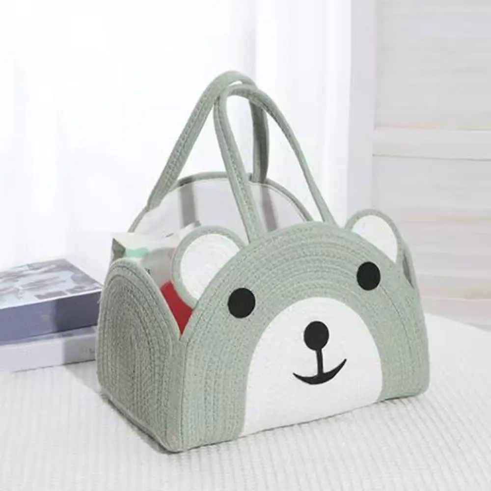 Cute Cotton Rope Baby Diaper Bag Handheld Bear Pattern Diaper Storage Bin Large Capacity with Handle Mommy Bag Newborn