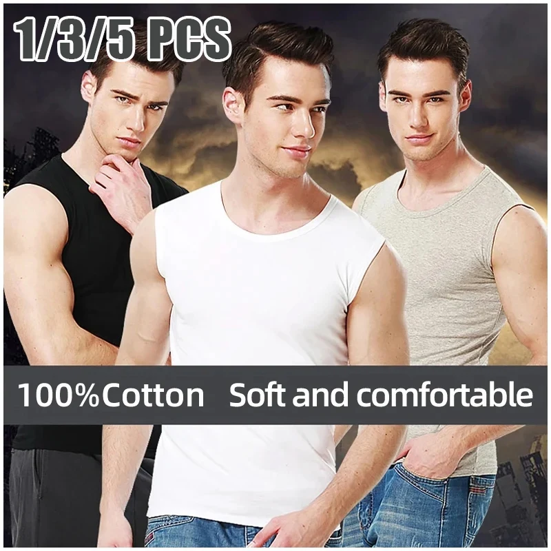 1/3/5 Pack Men's Cotton Sleeveless Wide Shoulder Casual Vest Teenagers Joker Sports Multicolor Combination Comfortable T-shirt cotton vest sports sleeveless vest cotton sleeveless t shirt