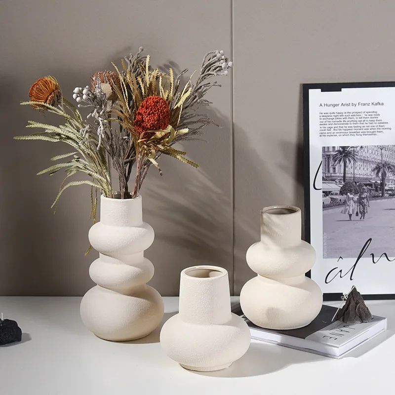 Ceramic Vase Plain Embryo Frosted Flower Dried Flower Arranger Model Room Table Home Decoration Pieces 5