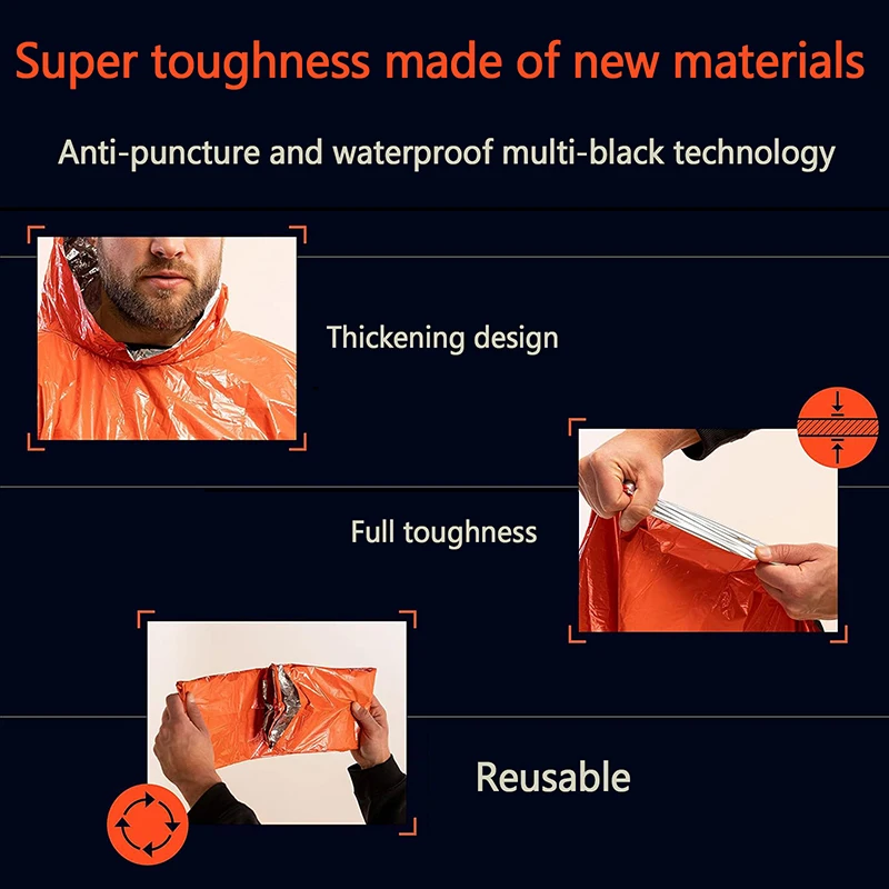 Outdoor Emergency Raincoat Hooded Sleeve Waterproof Poncho Motorcycle Rain Cover Camping Hiking Travel Rainwear Tent