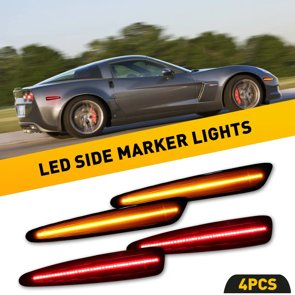 4pcs Front Rear Bumper LED Side Marker Turn Signal Lights Yellow Red