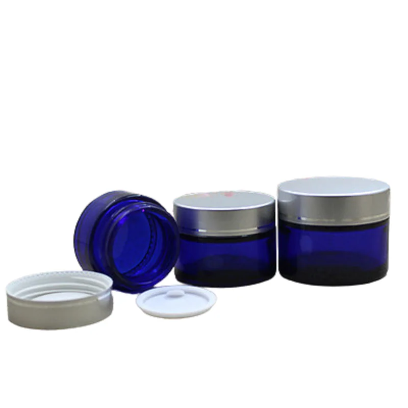 

10pcs Cosmetic Glass Jars Blue 20g 30g 50g Matte Sliver Lid Makup Container Refillable Bottle Empty Skincare Facial Cream Pots