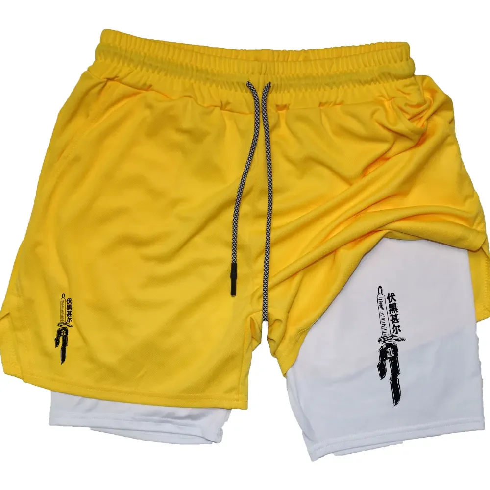 Anime Performance Shorts Men GYM Casual Sports Summer Compression Shorts Workout Running Mesh 2 In 1 Sport Short Pants 6