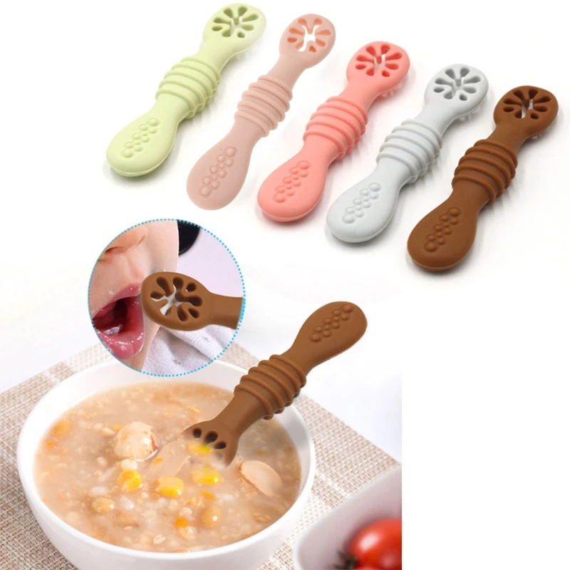 11UC Baby-Led Weaning Silicone Spoon Newborn Learning Feeding Training Utensils silicone feeding spoon silicone cutlery set learning spoons baby cutlery