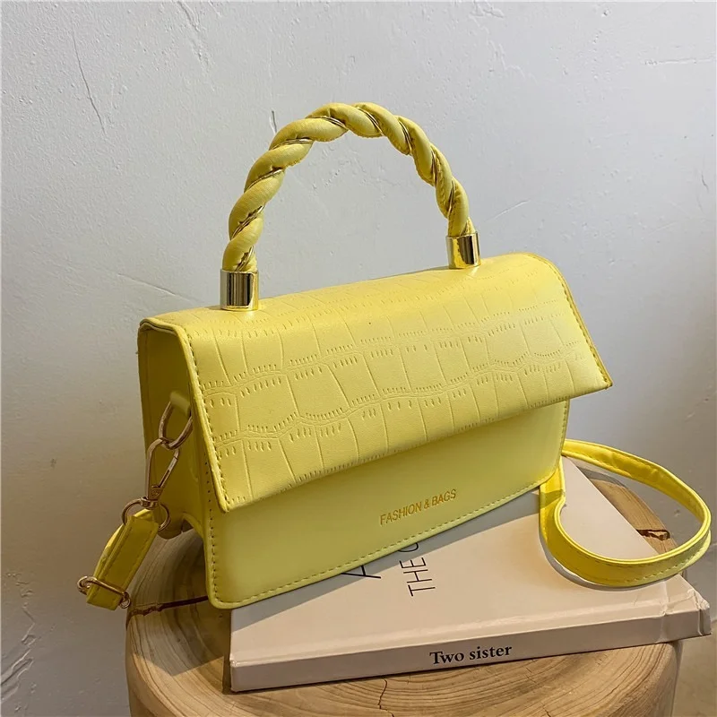 

Women Stone Prints Shoulder Bags with Handlebar Casual Handbags Female Solid Color Tote Crossbody Small Square Bag