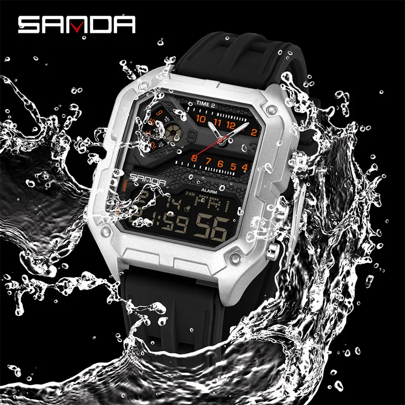 SANDA 6278 Fashion Electronic Watches for Man Alarm Clock Luminous Calendar Waterproof Silicone Strap Men's Digital Wristwatch view 6