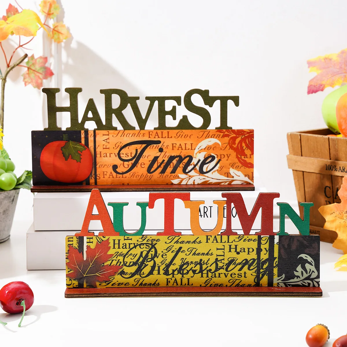 1PC, wooden letter autumn Harvest Festival decorative item, Thanksgiving Day decorative stand