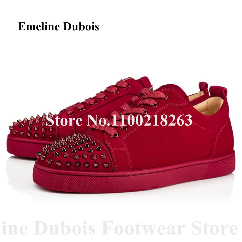 

Fashoin Design Men Suede Flat Sneakers Newest Round Rivets Toe Lace-up Red Blue Green Studs Causal Flat Shoes