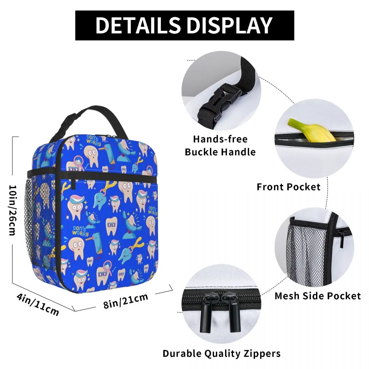 Custom Dental Teeth Pattern Lunch Bag Men Women Cooler Warm Insulated Lunch Boxes for Kids School