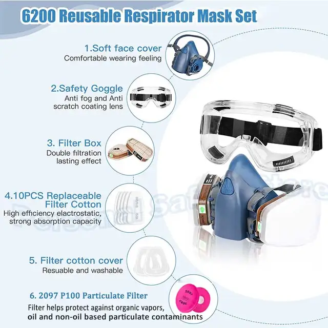 Masque Respiratoire Complet Réutilisable – Protection Visage Et Yeux, Anti-poussière, Gaz, Pour Peinture, Ponçage, Soudure