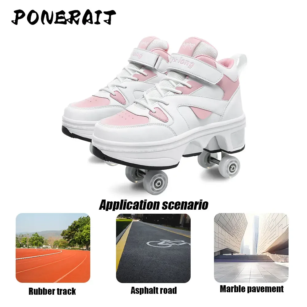 Women's High Top 4 Wheel Roller Shoes Fashionable Unisex Automatic Pop-up Sneakers With Wheels Dual-purpose Skating Casual Shoes