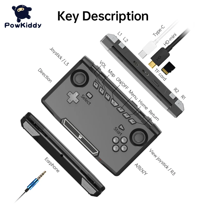 POWKIDDY X18S 5.5 Inch IPS Screen Black Version Android 11 L3+R3 Function  Retro Games Handheld Game Console