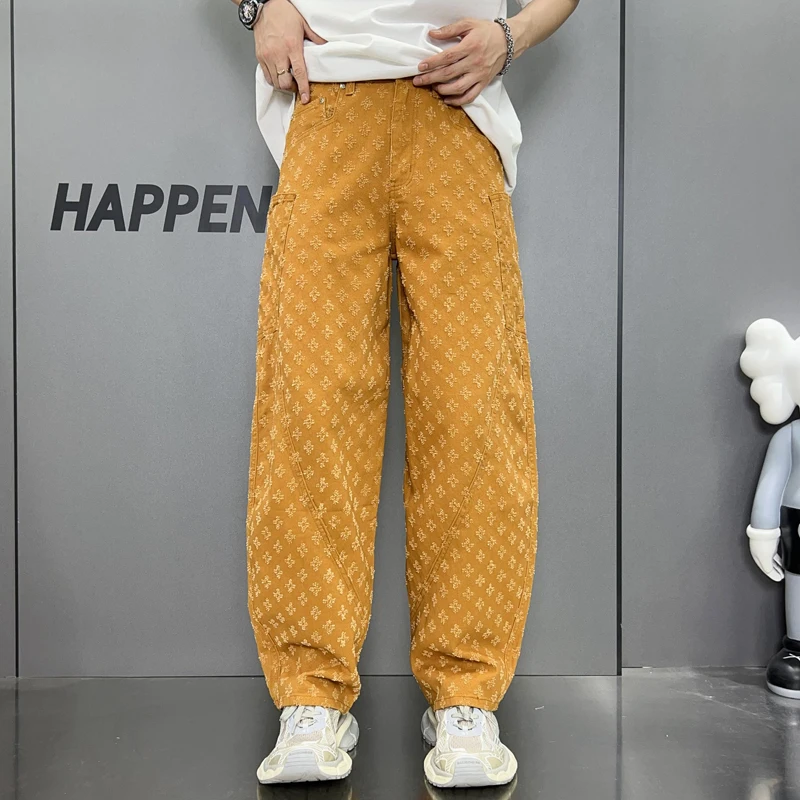 Retro Street Hip Hop Jeans Men's Loose Straight Trend High Street Y2K Fashion Casual Handsome Wide-Leg High-End Trousers