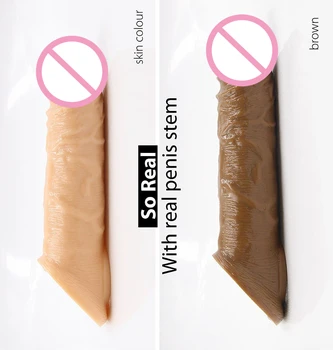 21cm Silicone Realistic Penis Condom Dick Extender Cock Ring Reusable Penis Sleeve Cock Enlarger Sex Toys for Delay Ejaculation 4