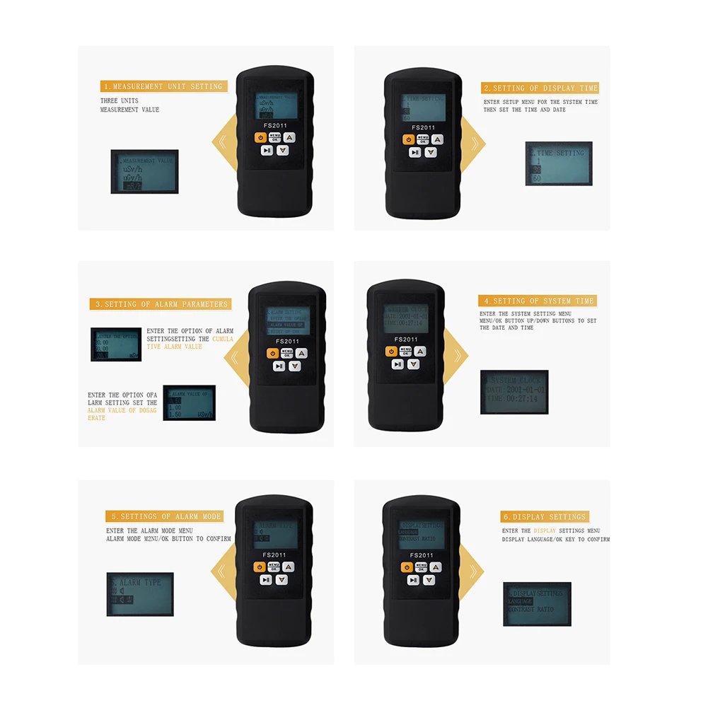 FS2011 Geiger Counter Digital Large Screen Portable Nuclear Radiation Detector Handheld Marble