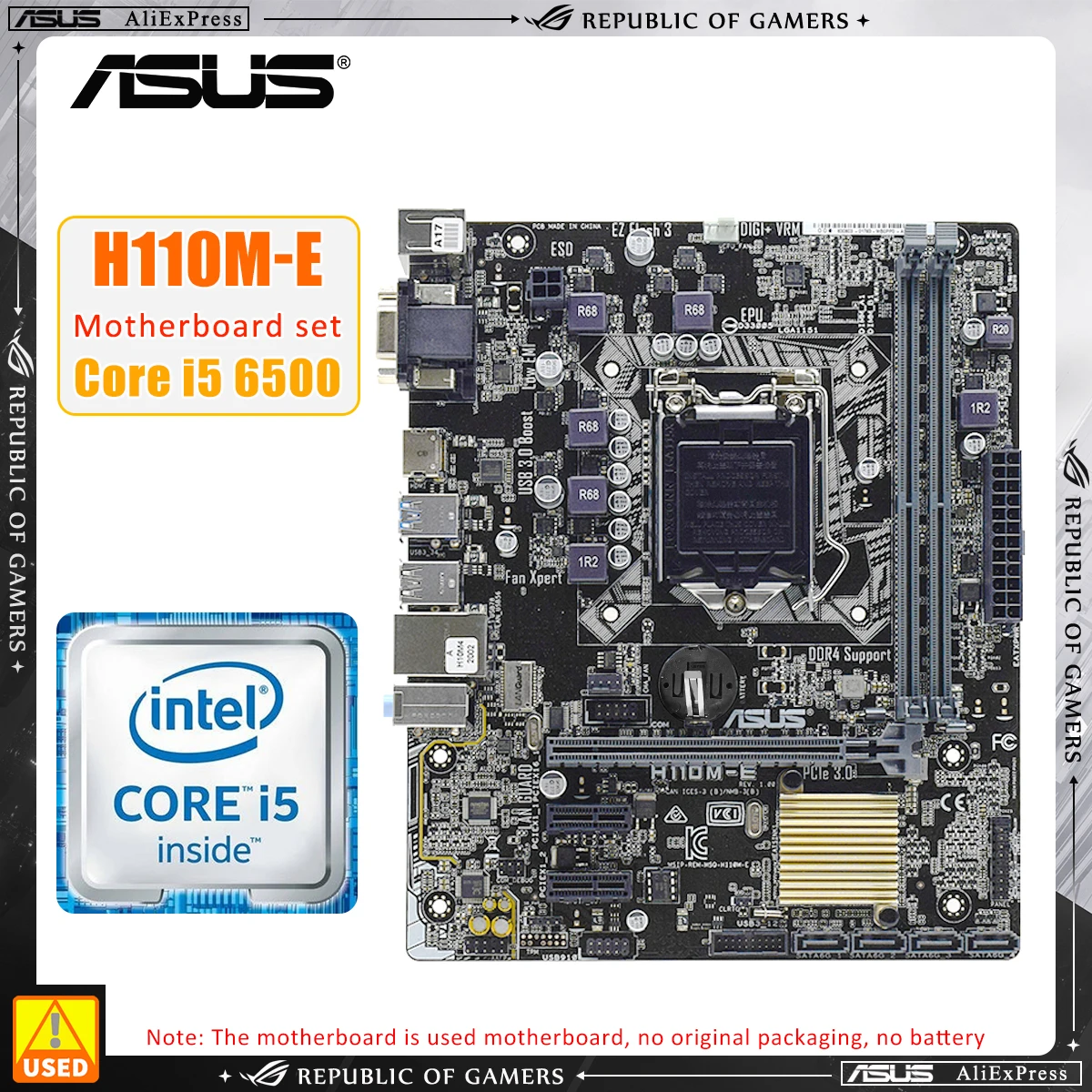 Asus H110M-E Motherboard with Core i5 6500 CPU LGA 1151 intel H110  Motherboard kit DDR4 32G 2133MHZ PCI-E 3.0 USB3.0 SATA 3