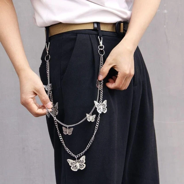  Women Butterfly Belt Waist Chain Jeans Pants Chain Multi-Layer  HipHop Hook Trousers Keychain (Gold) : Clothing, Shoes & Jewelry