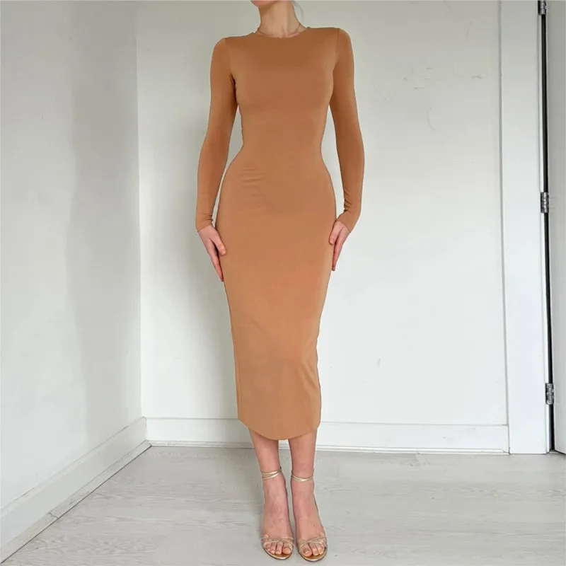 

Vacation Outfits For Women 2023 Cover Up Beach Summer Dress Winter New Commuting Solid Color Slim Fit Neck Long Sleeve Polyester