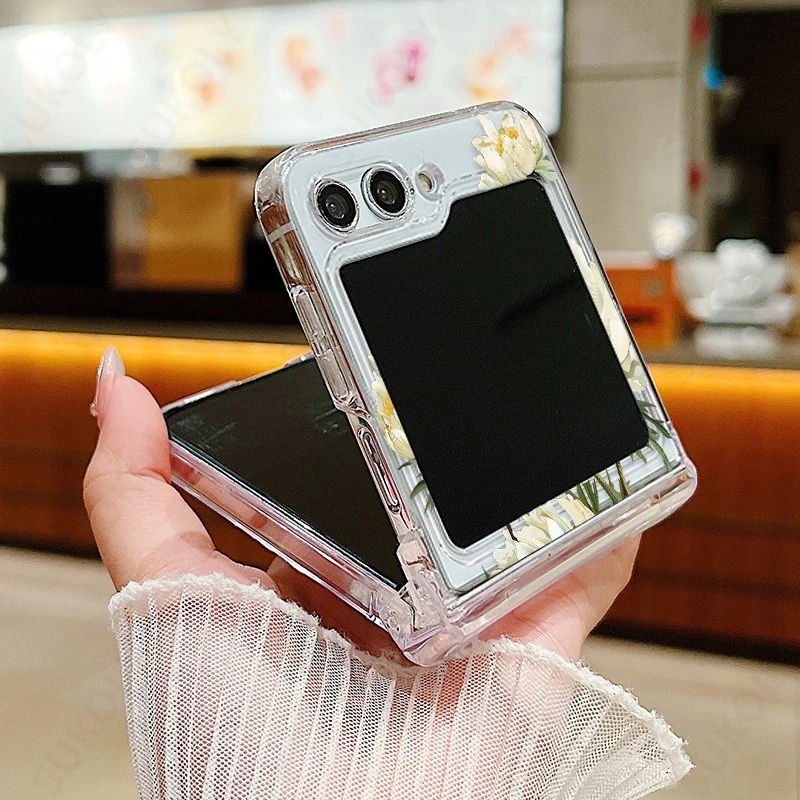 Flower Pattern Shockproof Folding Transparent Hard Cover Case