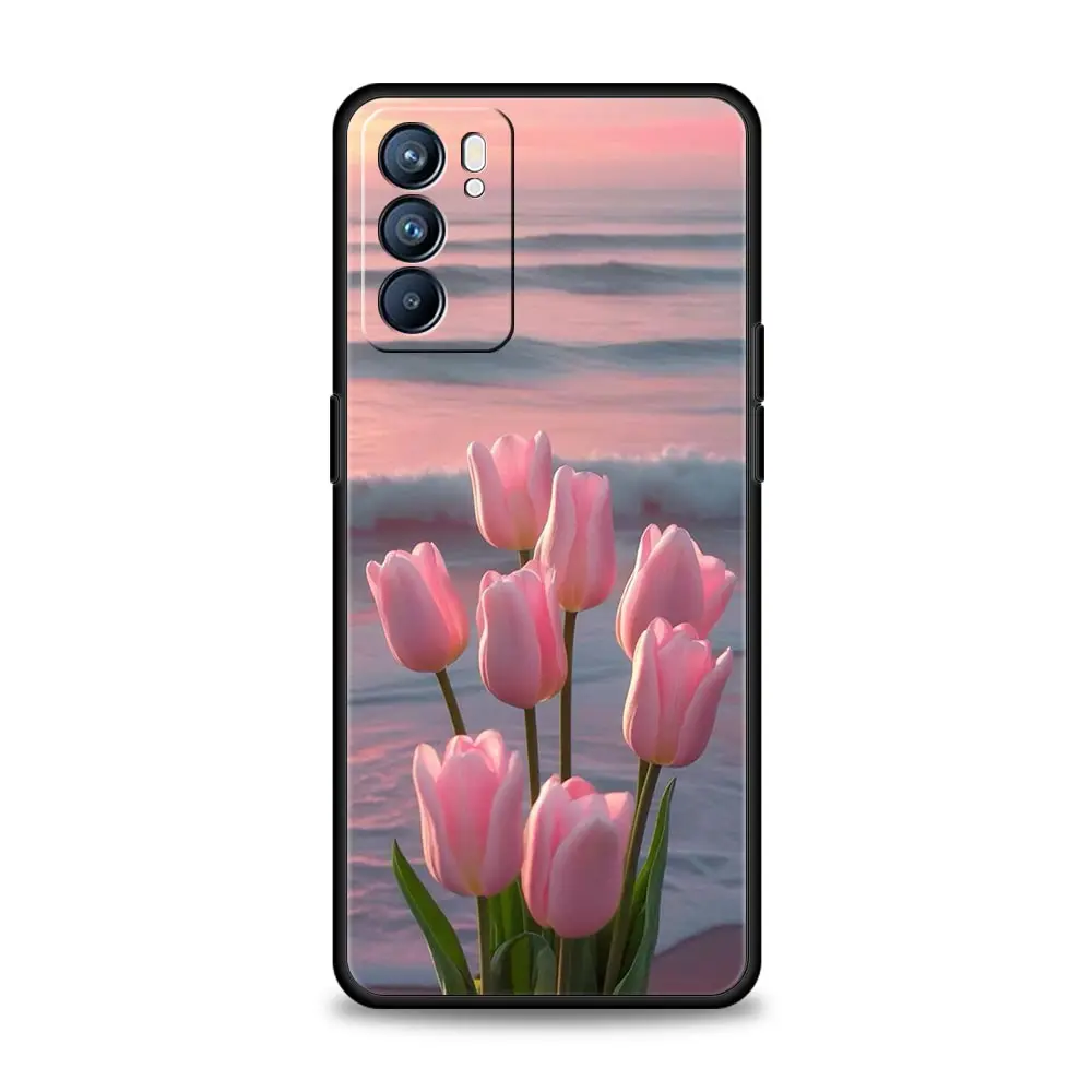 Pink Tulip Flower Love Heart Design Phone Case Cover