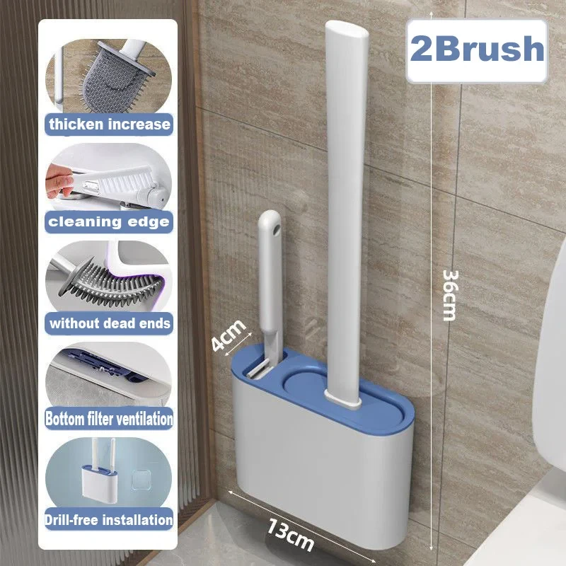 1 Piece Punch-free Toilet Wall-mounted Toilet Brush Bathroom Multifunctional Cleaning Brush Household Silicone Cleaner