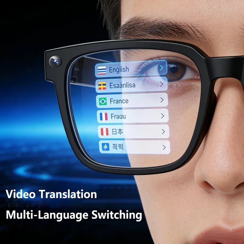 Occhiali Intelligenti AI con Traduzione, Fotocamera HD 8MP, Riprese 4K, Chiamate Bluetooth, Registrazione, Musica, Riconoscimento Immagini, Occhiali da Sole - immagine 2