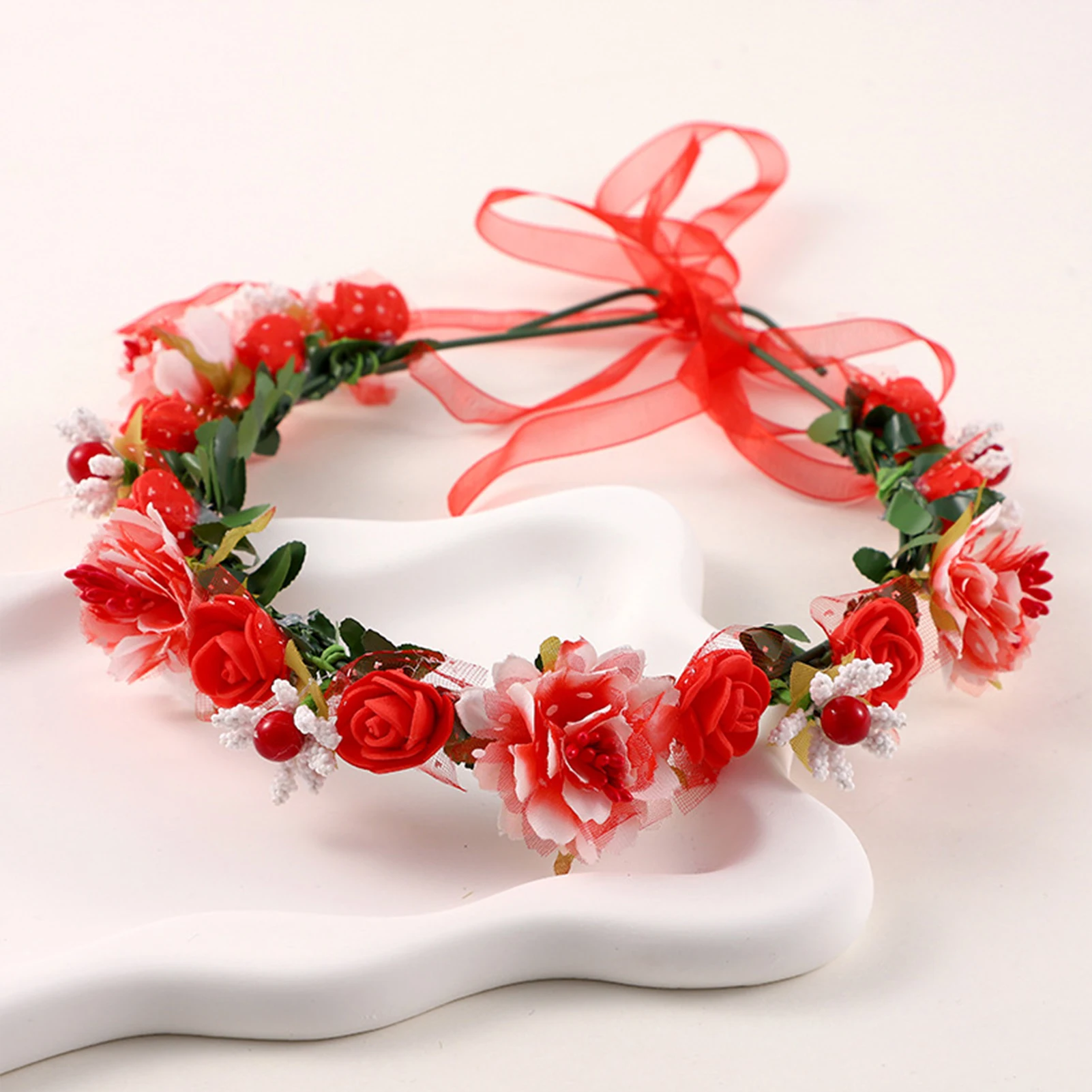 Fascia per capelli da sposa con fiori artificiali, ghirlanda floreale multicolore, accessorio fai da te per acconciature - Image 2