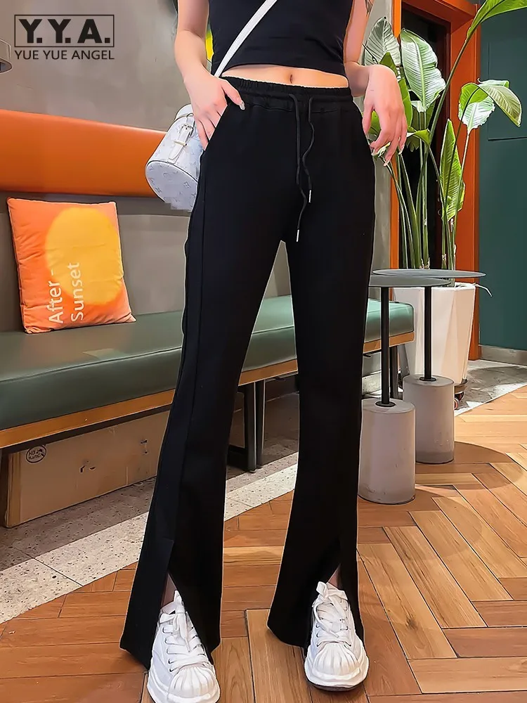 

Women Casual Joggers Sweatpants Split Elastic Waist Wide Leg Pants Slim Fit Long Trousers Streetwear Spring Summer Flare Pants