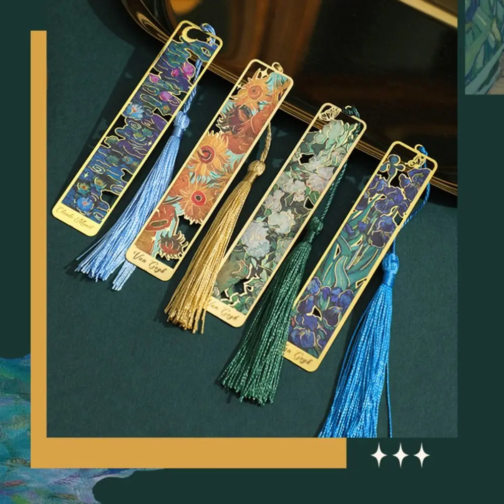 Metal Bookmark Bookmark Page Holder Pagination Mark Tassel Pendant Metal Bookmark Retro Stationery Painting Reading Book Clip Student Gift School Office Supplies