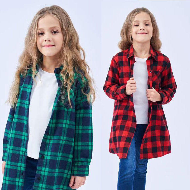 Girls Shirts 2024 Spring Autumn Plaid Shirts for Kids Children Jackets Teenager Jackets Long Style Baby Windbreaker Outerwear